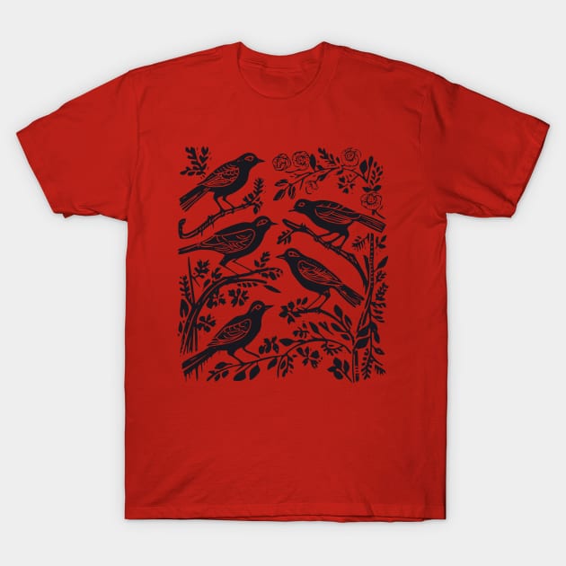 Lino Cut Birds T-Shirt by n23tees